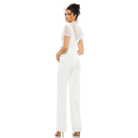 Mac Duggal NWT BELTED ILLUSION HIGH NECK CAP SLEEVE JUMPSUIT White Size 12 26621 - Picture 4 of 7